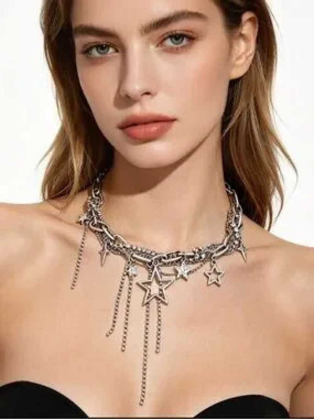 Modern Silver Star Charm Chain Necklace